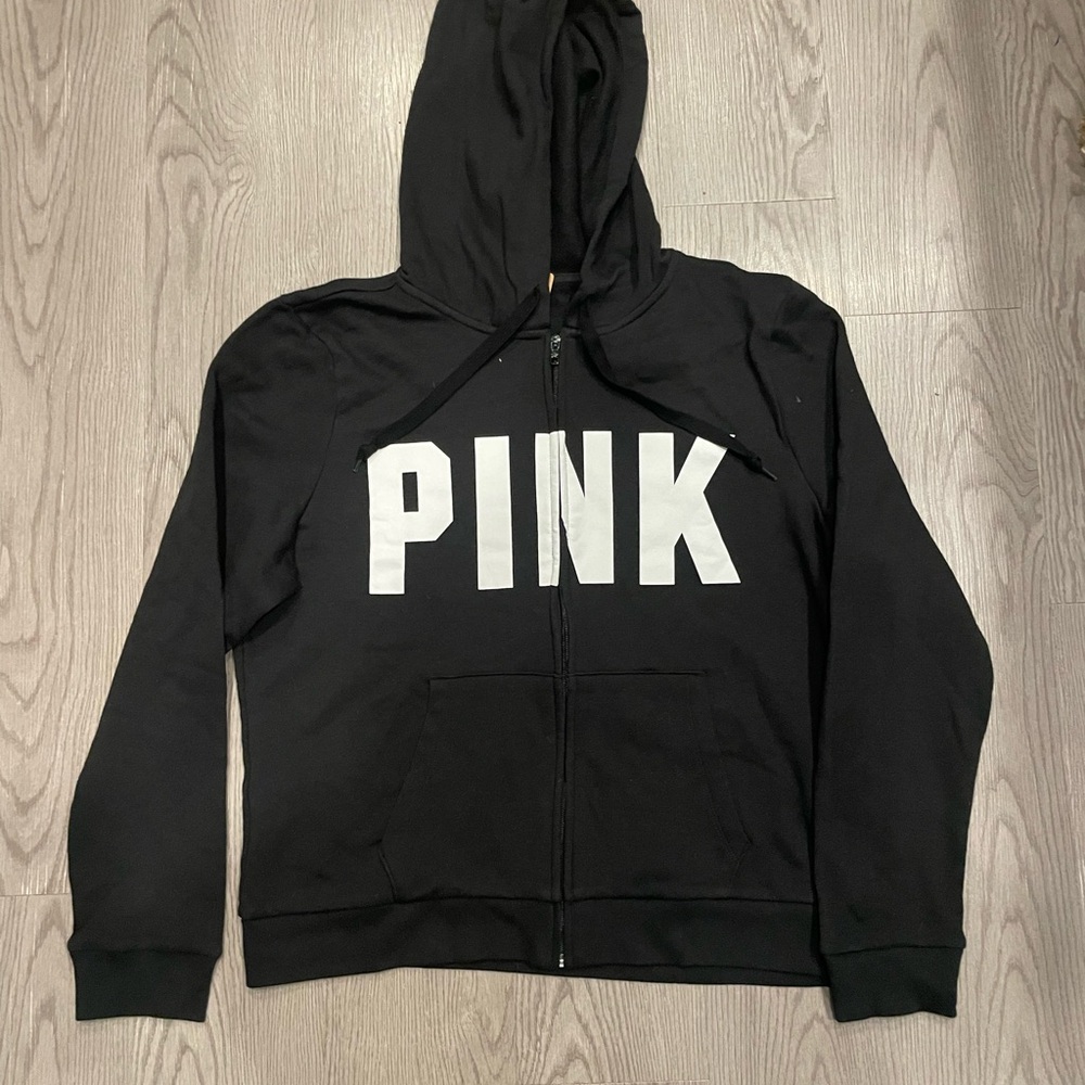 PINK Victoria's Secret Black Hoodie with White Logo